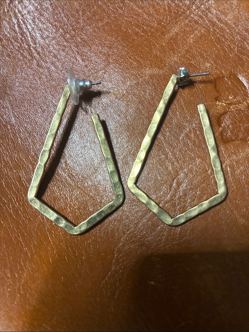 Lucky Brand Hammered Gold Irregular Pentagon Hoop Earrings